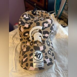 47 Women's Tan and Pink Leopard baseball hat